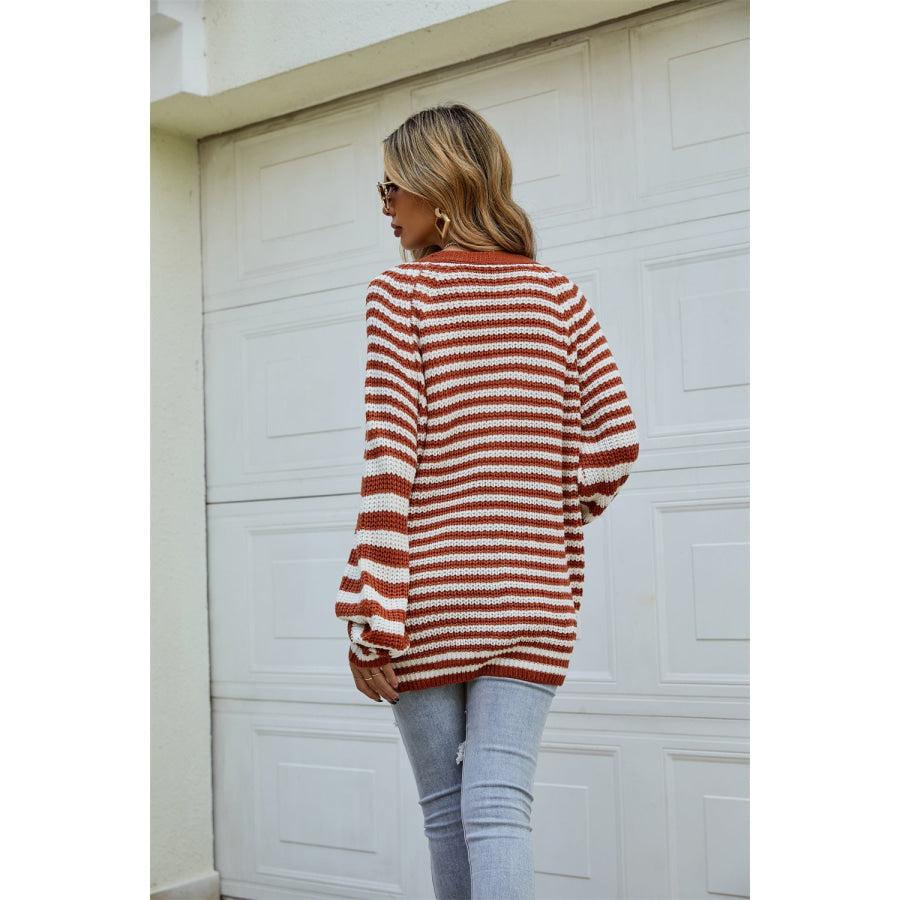 Striped Button Up Long Sleeve Cardigan Apparel and Accessories