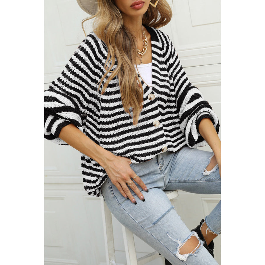 Striped Button Up Long Sleeve Cardigan Apparel and Accessories