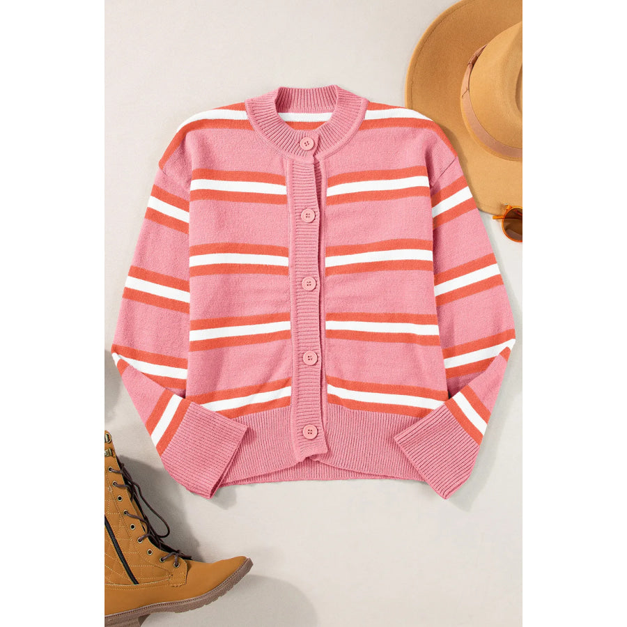 Striped Button Up Long Sleeve Cardigan Apparel and Accessories