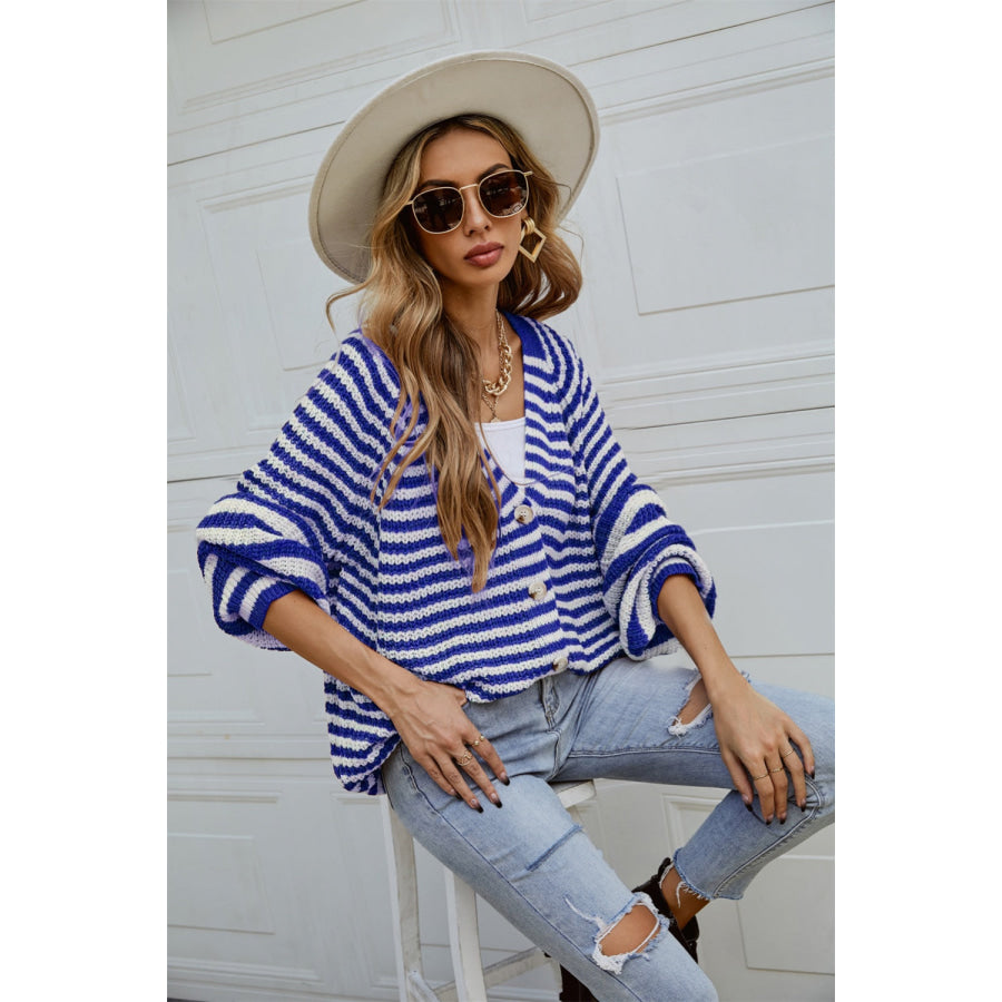 Striped Button Up Long Sleeve Cardigan Apparel and Accessories