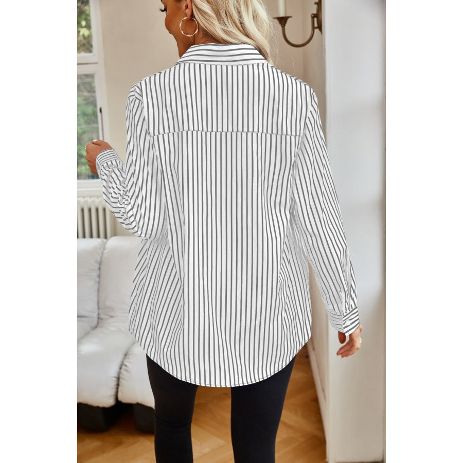 Striped Button Up Long Sleeve Shirt Apparel and Accessories