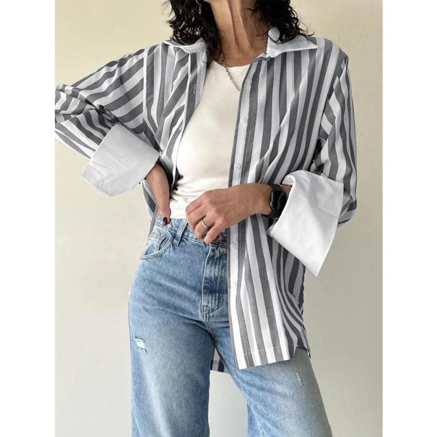 Striped Button-Up Long Sleeve Shirt Apparel and Accessories