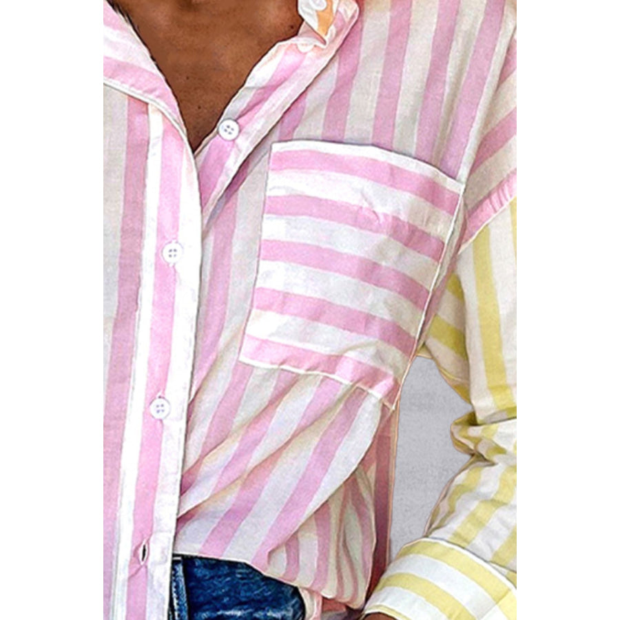 Striped Button Up Long Sleeve Shirt Apparel and Accessories