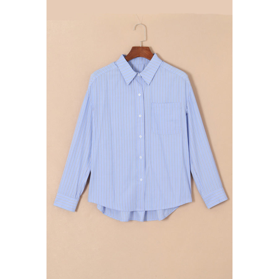 Striped Button Up Long Sleeve Shirt Apparel and Accessories