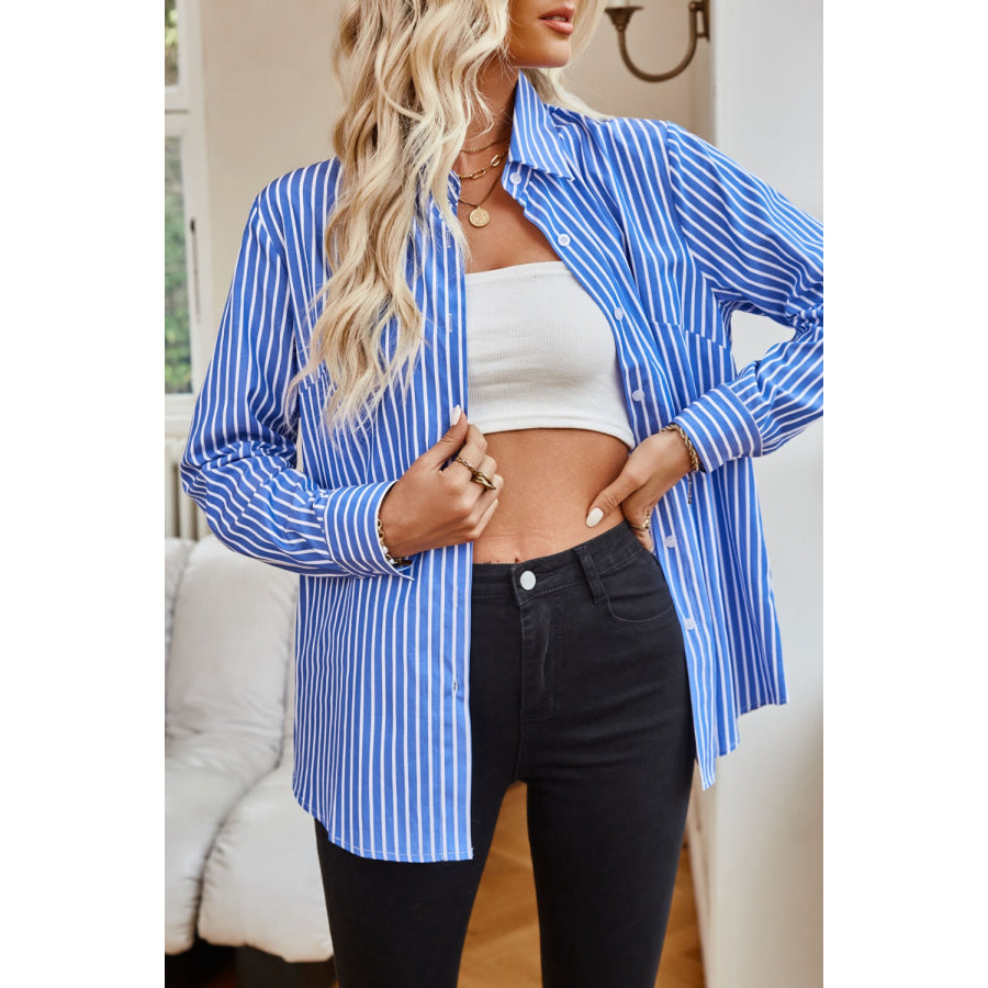 Striped Button Up Long Sleeve Shirt Apparel and Accessories