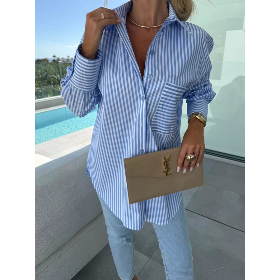 Striped Button Up Long Sleeve Shirt Apparel and Accessories