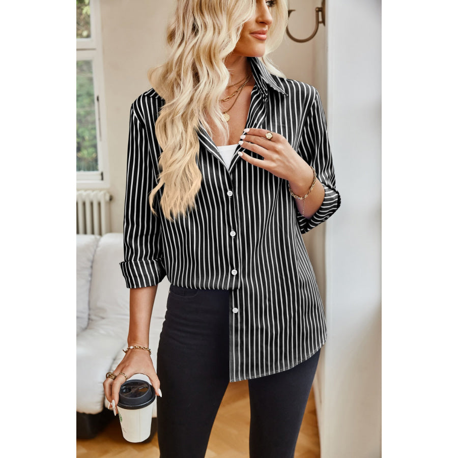 Striped Button Up Long Sleeve Shirt Apparel and Accessories