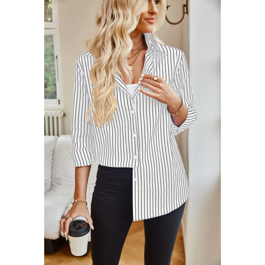 Striped Button Up Long Sleeve Shirt Apparel and Accessories