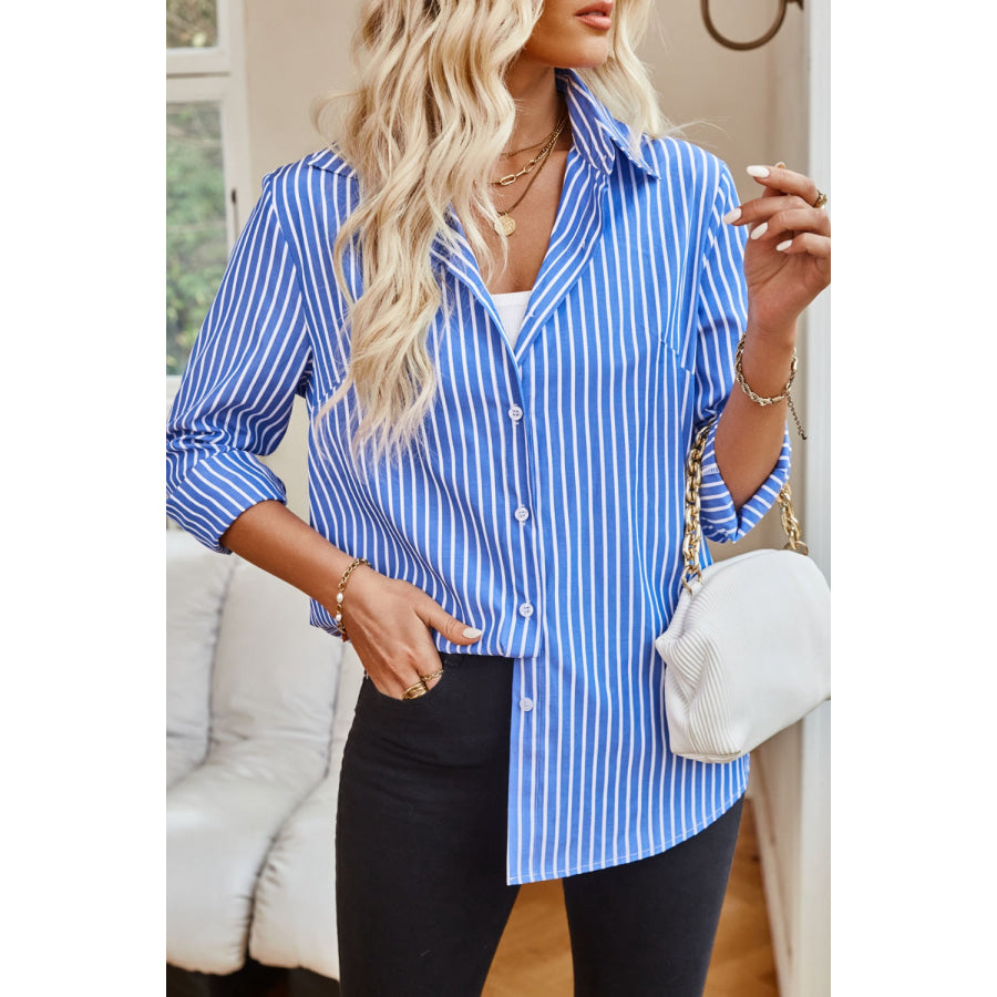 Striped Button Up Long Sleeve Shirt Apparel and Accessories