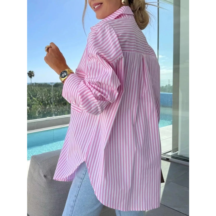 Striped Button Up Long Sleeve Shirt Apparel and Accessories