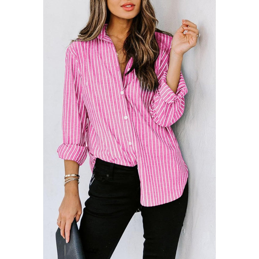 Striped Button Up Long Sleeve Shirt Apparel and Accessories