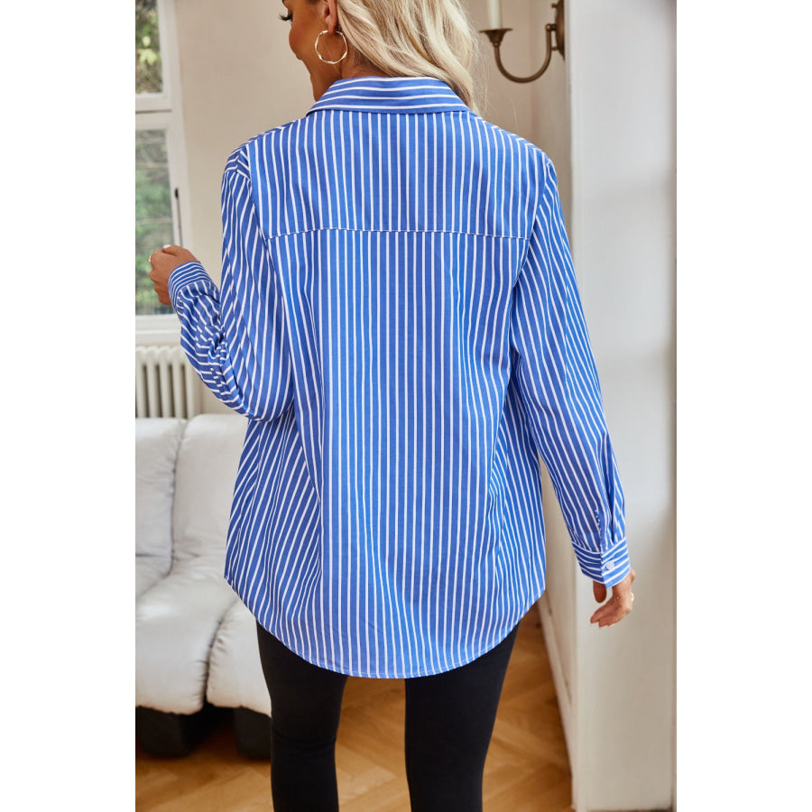 Striped Button Up Long Sleeve Shirt Apparel and Accessories