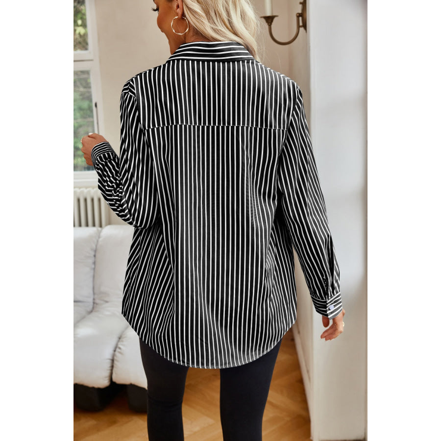 Striped Button Up Long Sleeve Shirt Apparel and Accessories