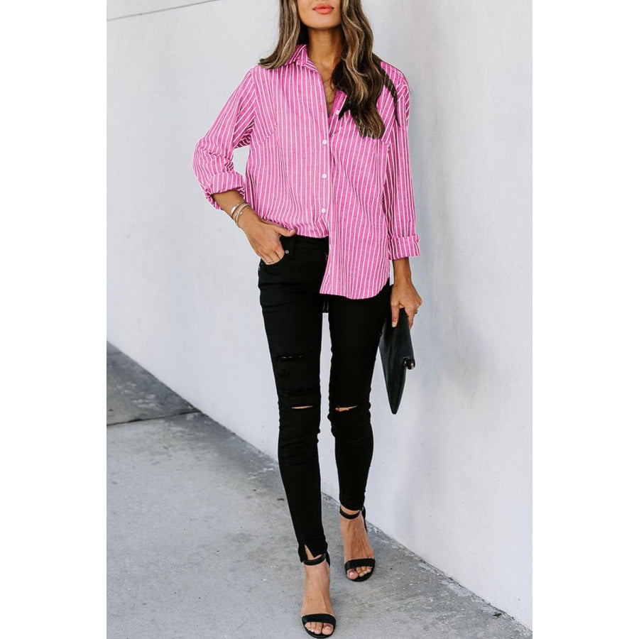 Striped Button Up Long Sleeve Shirt Apparel and Accessories