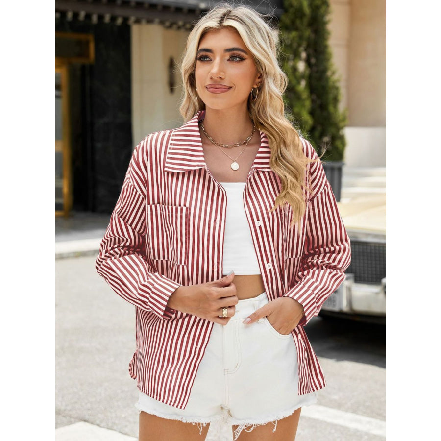 Striped Button Up Long Sleeve Shirt Apparel and Accessories