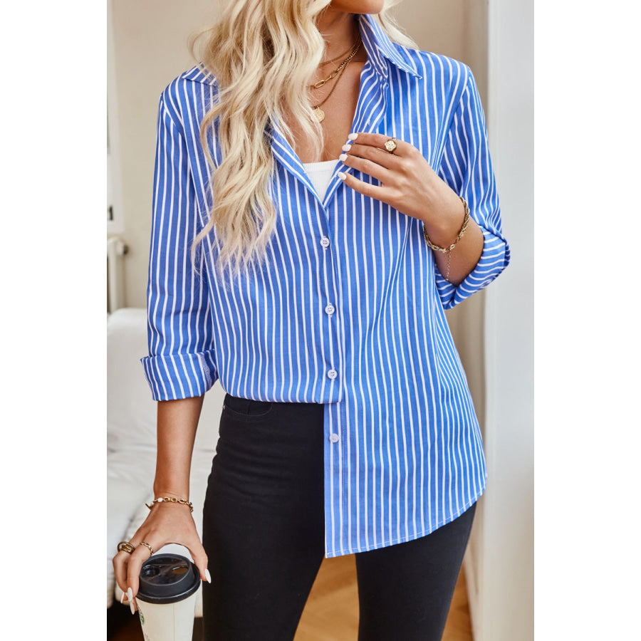 Striped Button Up Long Sleeve Shirt Apparel and Accessories