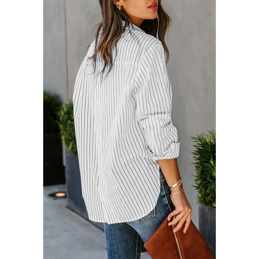 Striped Button Up Long Sleeve Shirt Apparel and Accessories