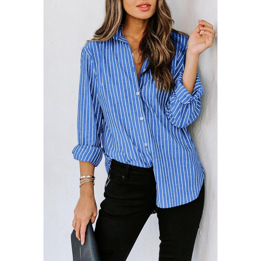 Striped Button Up Long Sleeve Shirt Apparel and Accessories