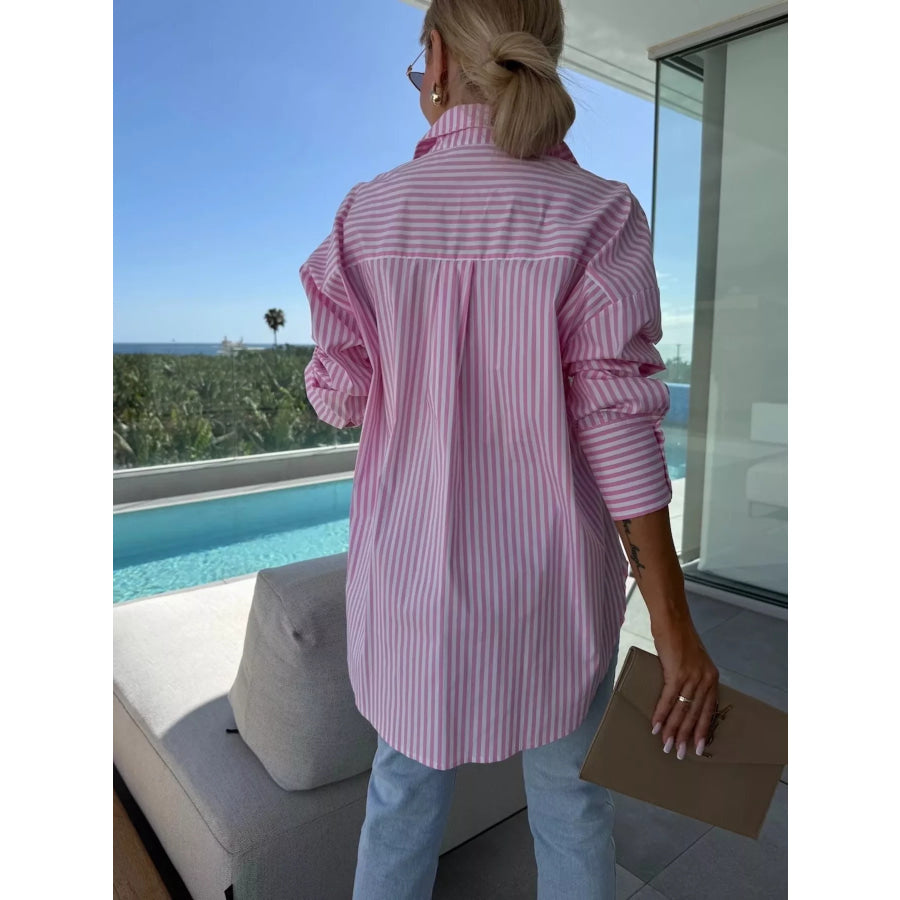 Striped Button Up Long Sleeve Shirt Apparel and Accessories