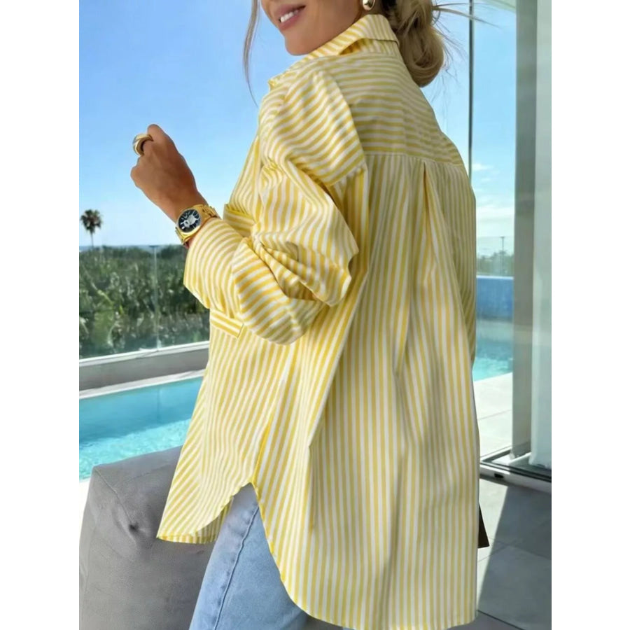 Striped Button Up Long Sleeve Shirt Apparel and Accessories