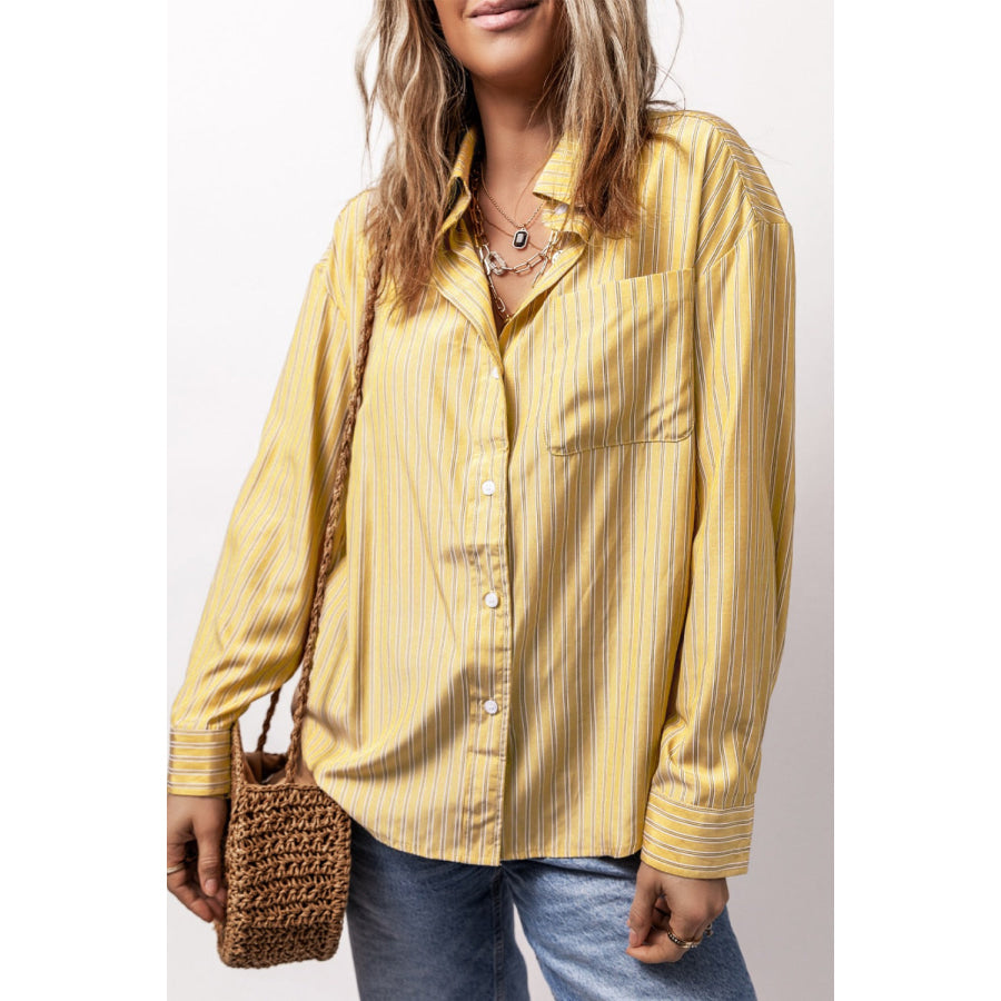 Striped Button Up Long Sleeve Shirt Apparel and Accessories