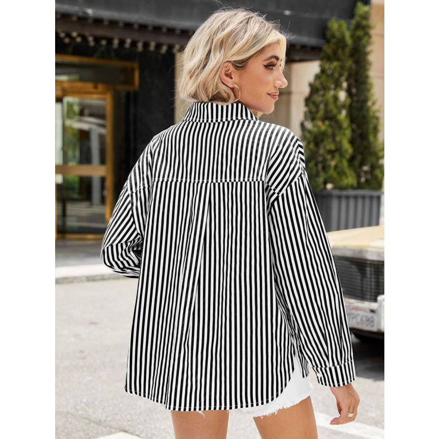 Striped Button Up Long Sleeve Shirt Apparel and Accessories