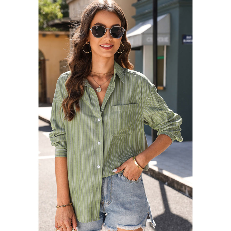 Striped Button Up Long Sleeve Shirt Apparel and Accessories