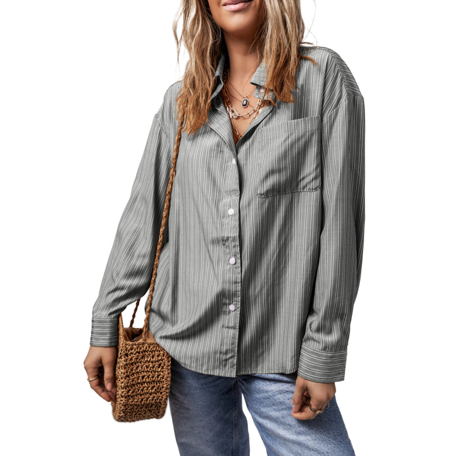 Striped Button Up Long Sleeve Shirt Apparel and Accessories