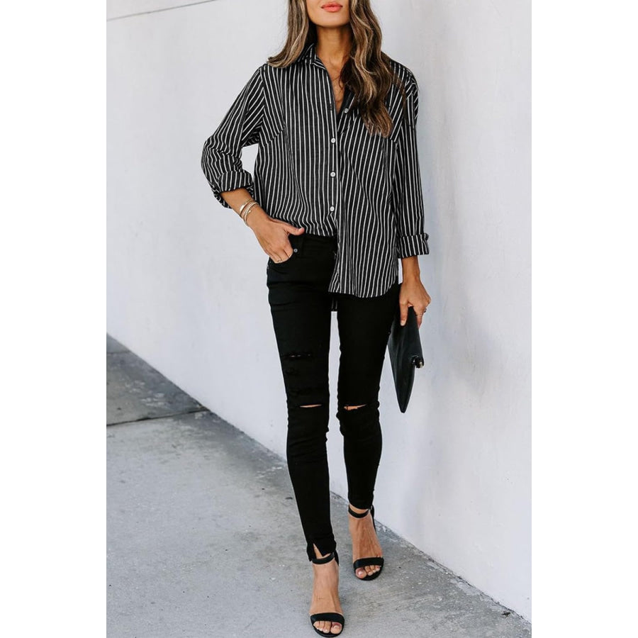 Striped Button Up Long Sleeve Shirt Apparel and Accessories