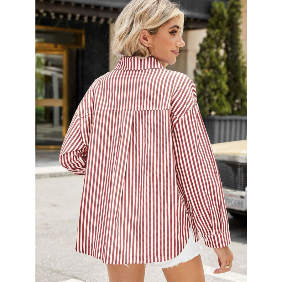 Striped Button Up Long Sleeve Shirt Apparel and Accessories