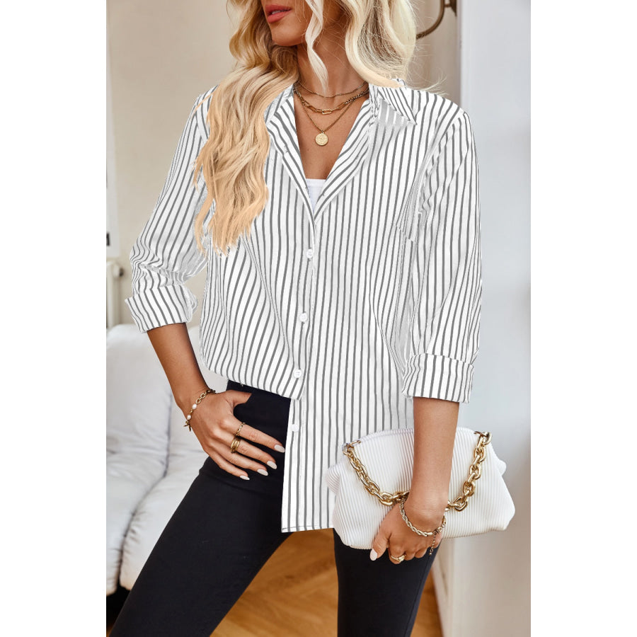 Striped Button Up Long Sleeve Shirt Apparel and Accessories