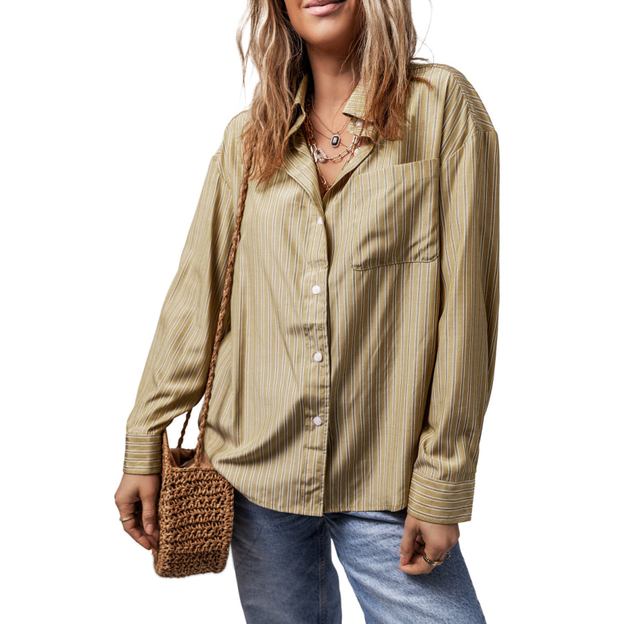 Striped Button Up Long Sleeve Shirt Apparel and Accessories