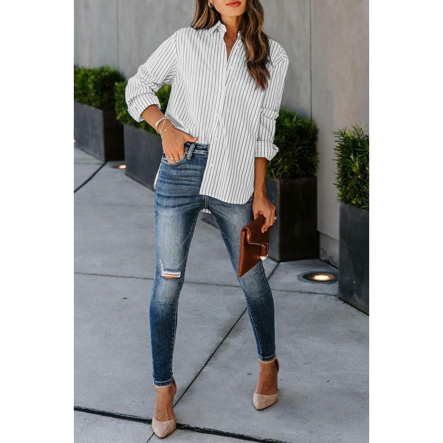 Striped Button Up Long Sleeve Shirt Apparel and Accessories