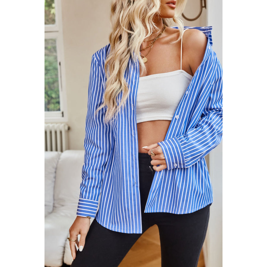 Striped Button Up Long Sleeve Shirt Apparel and Accessories