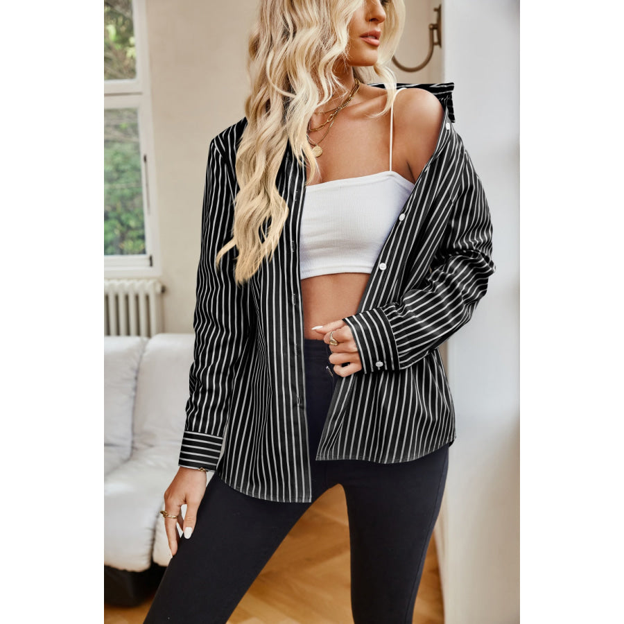 Striped Button Up Long Sleeve Shirt Apparel and Accessories