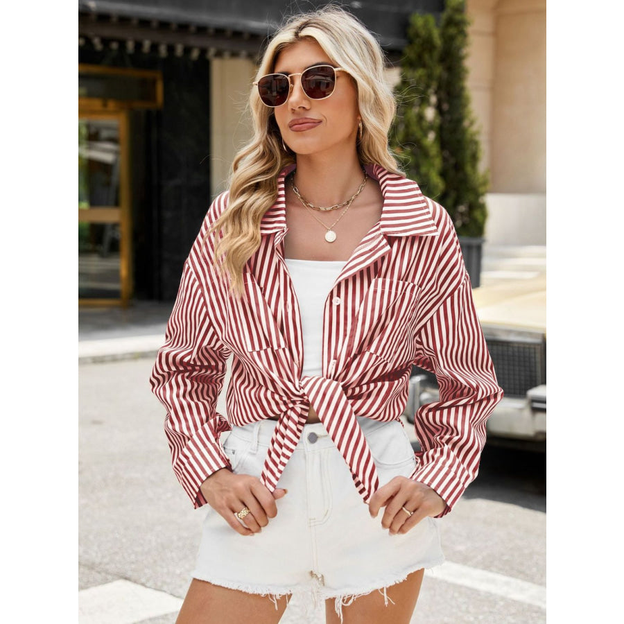 Striped Button Up Long Sleeve Shirt Apparel and Accessories