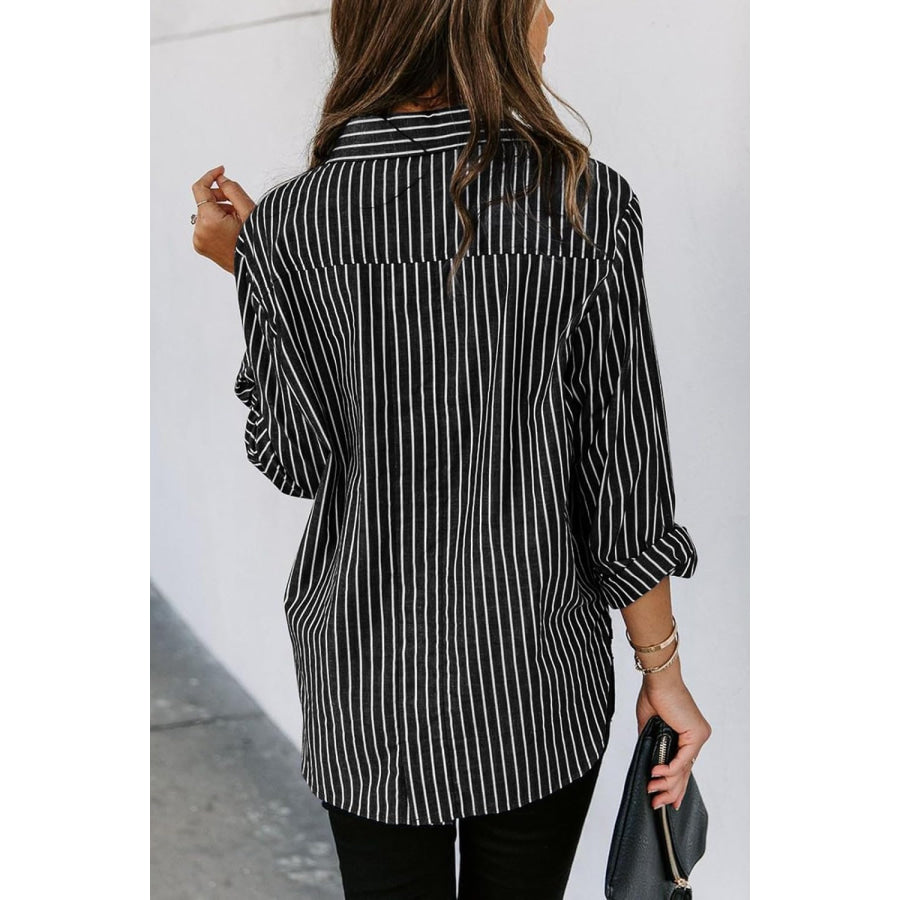 Striped Button Up Long Sleeve Shirt Apparel and Accessories