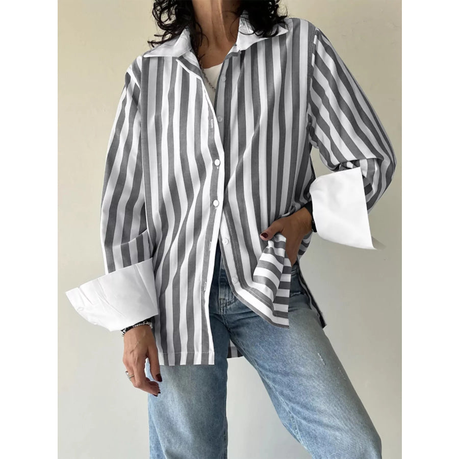 Striped Button-Up Long Sleeve Shirt Apparel and Accessories