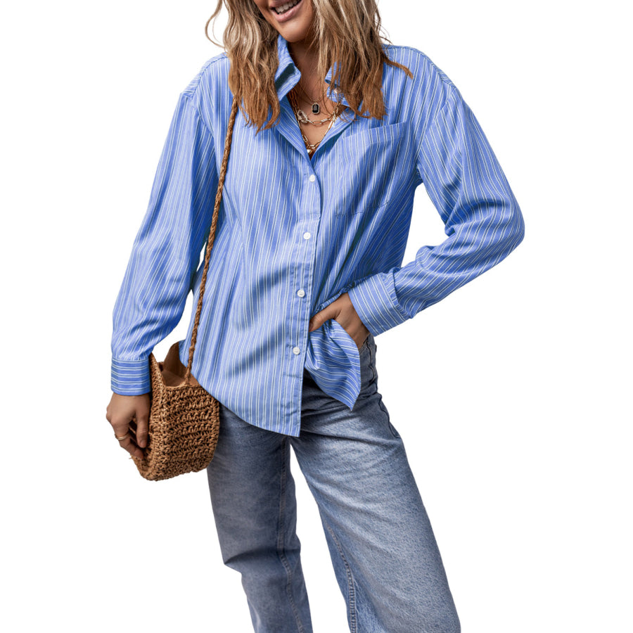 Striped Button Up Long Sleeve Shirt Apparel and Accessories