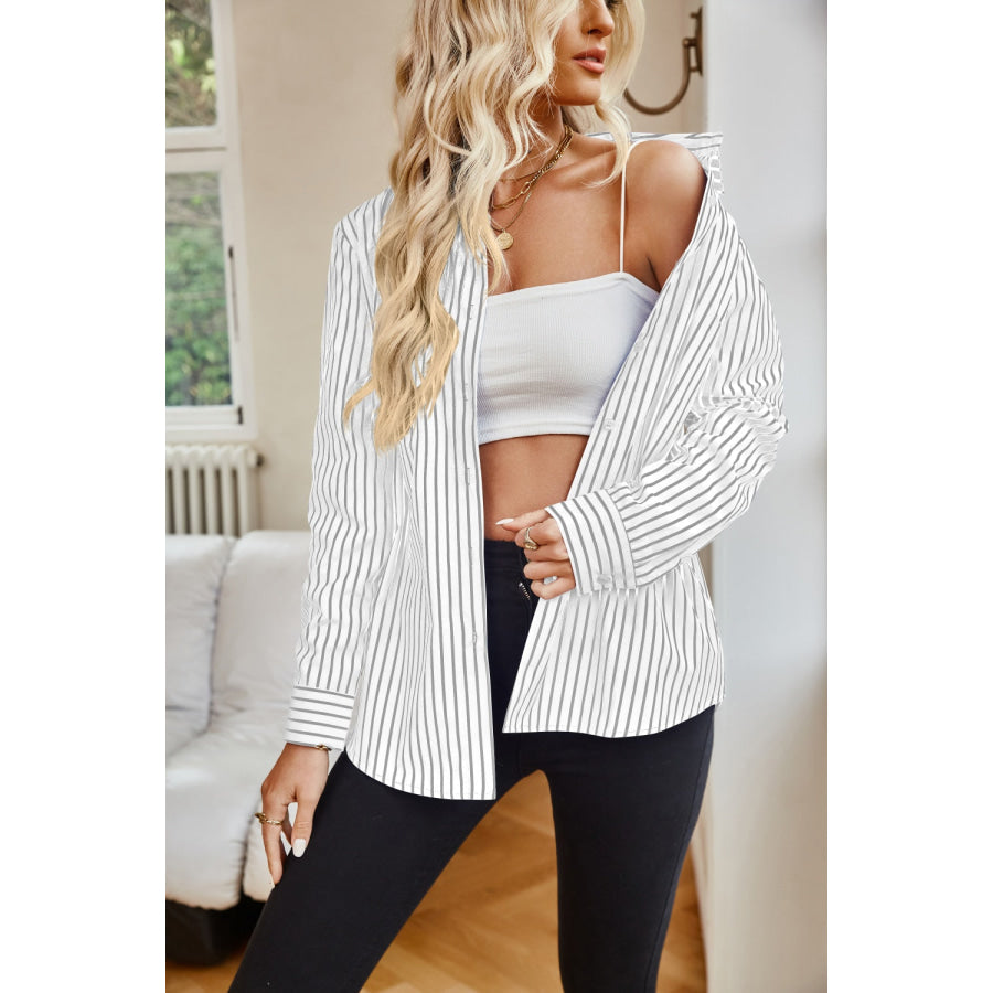 Striped Button Up Long Sleeve Shirt Apparel and Accessories