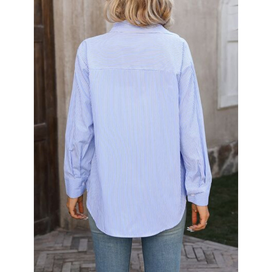 Striped Button Up Long Sleeve Shirt Apparel and Accessories