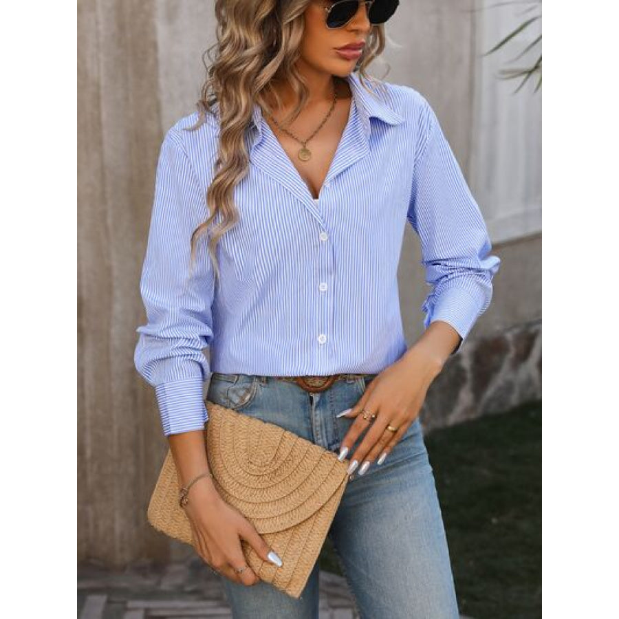 Striped Button Up Long Sleeve Shirt Apparel and Accessories