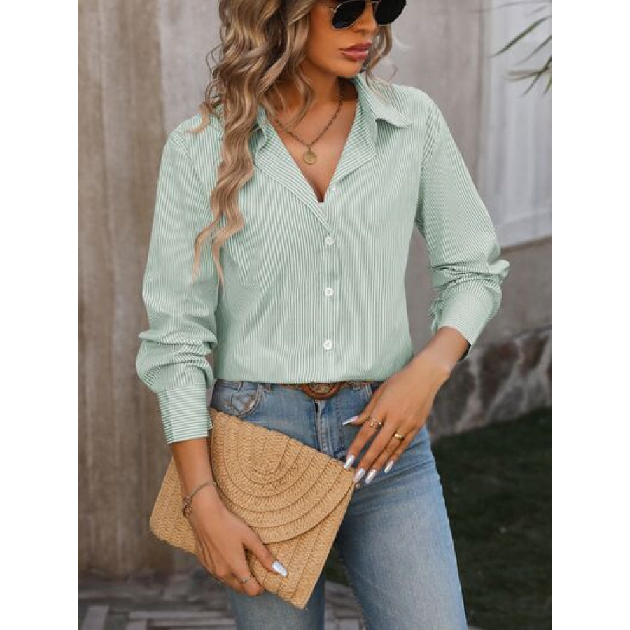 Striped Button Up Long Sleeve Shirt Apparel and Accessories