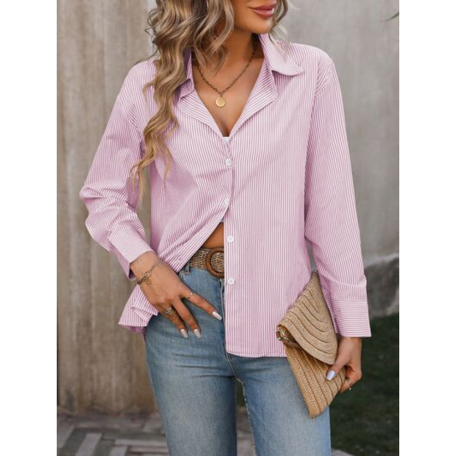 Striped Button Up Long Sleeve Shirt Apparel and Accessories