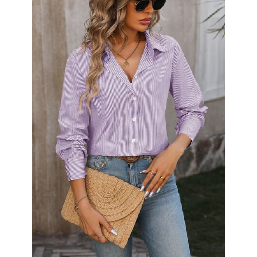 Striped Button Up Long Sleeve Shirt Apparel and Accessories