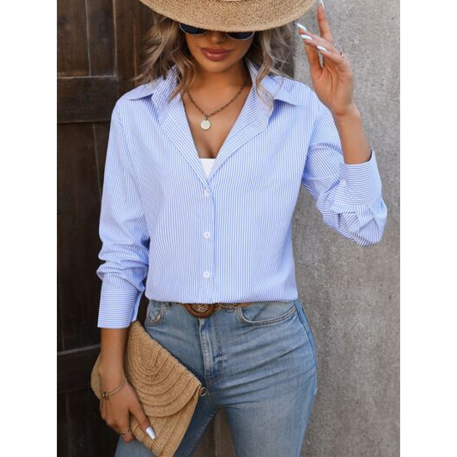 Striped Button Up Long Sleeve Shirt Apparel and Accessories