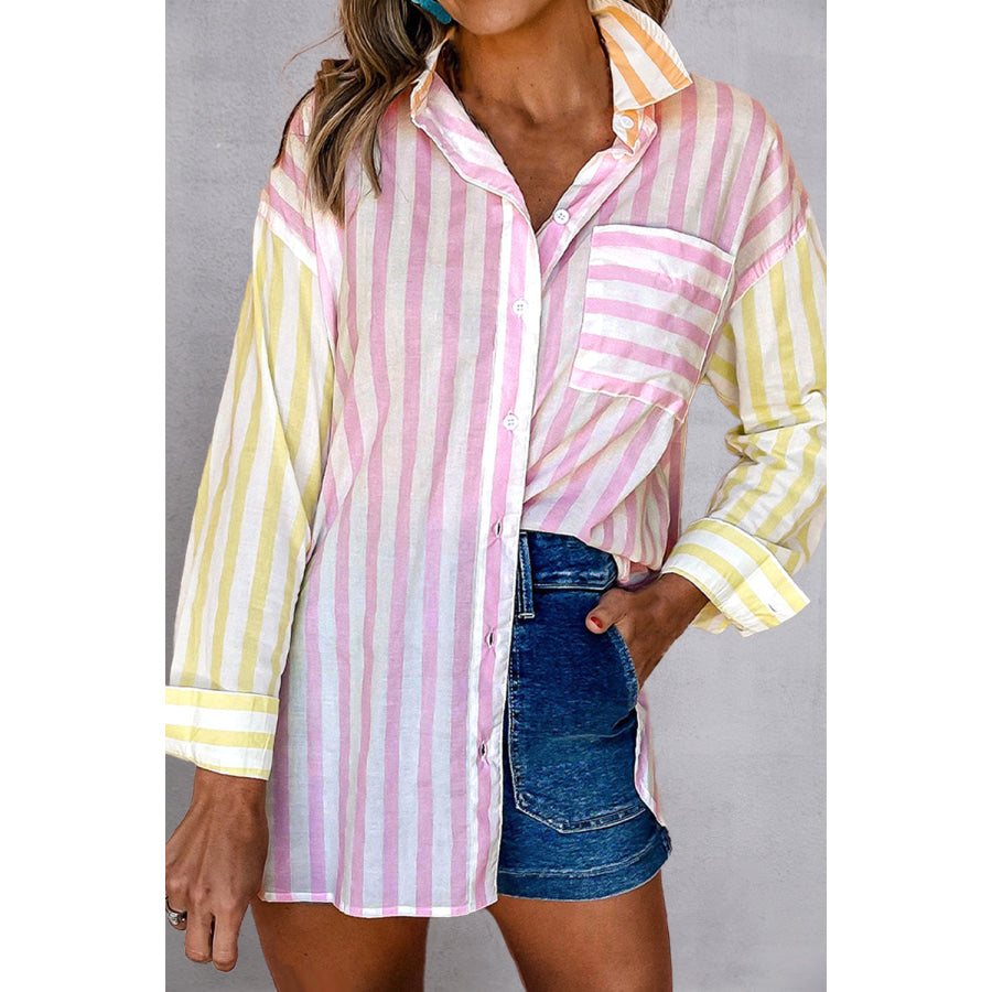 Striped Button Up Long Sleeve Shirt Stripe / S Apparel and Accessories