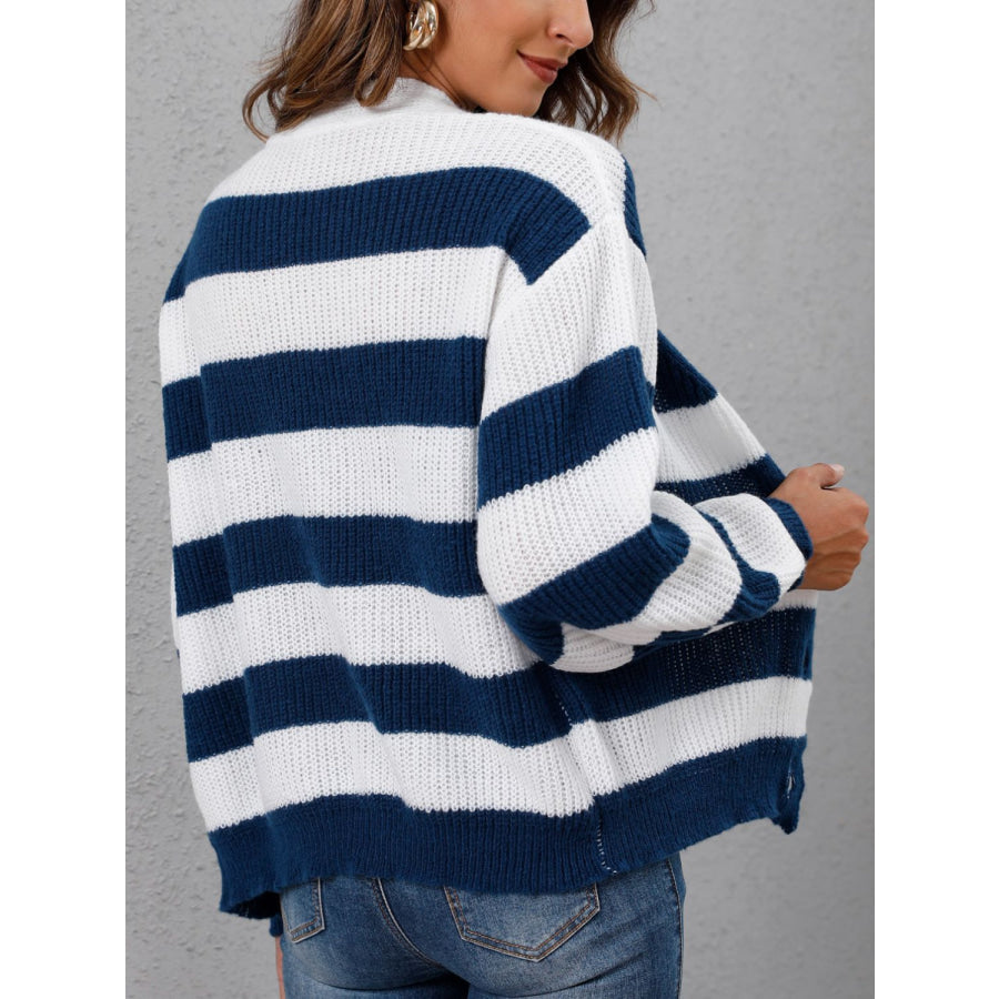 Striped Button Up Long Sleeve Sweater Apparel and Accessories