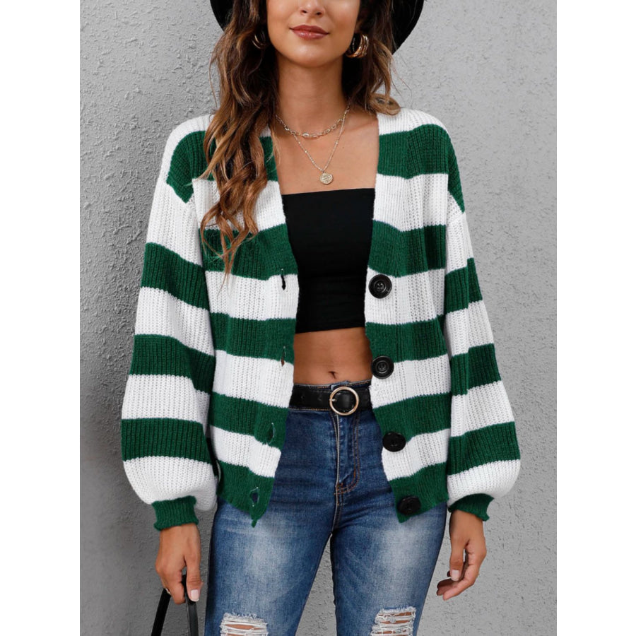 Striped Button Up Long Sleeve Sweater Apparel and Accessories