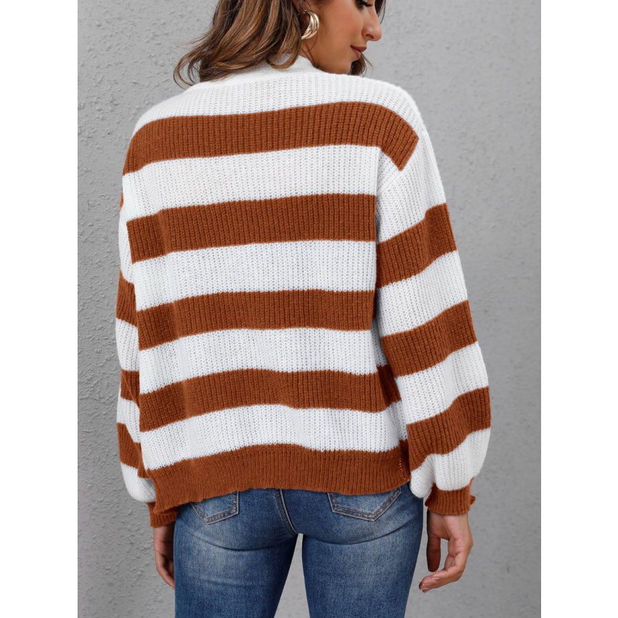 Striped Button Up Long Sleeve Sweater Apparel and Accessories